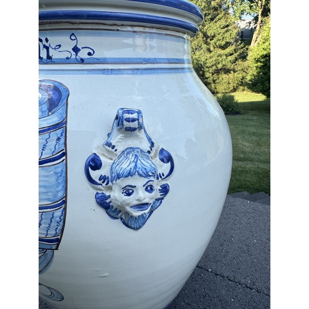 VTG Italian Majolica Blue & White Apothecary Jar Urn Unicorn Medicinali 18.5” - Picture 6 of 12